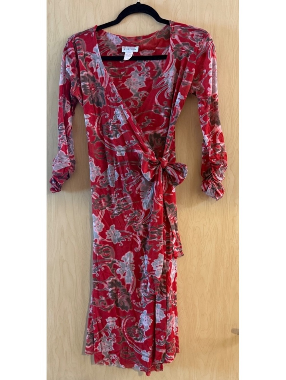 red floral mesh wrap dress by Kokoon size small